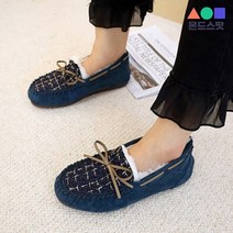 몬드스팟 1.5cm 여성 인조 양털 모카신 플랫 단화 딥블루 (DM578)