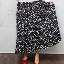 빵아샵 국내 고무줄 땡땡이 도트 셔링 밴딩 롱스커트