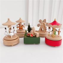 바이에스 우드 발레리나 회전목마 오르골 원목 뮤직박스 감성소품 대만오르골, 레드-회전목마