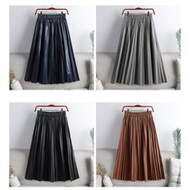 [당일출고/블랙 브라운 카키]6color 레자 플리츠 주름 캐주얼 A라인 인조가죽 롱 스커트