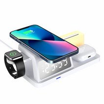 Run 기술 15W 3in1 무선 급속 충전 +무드등 등클락, 화이트