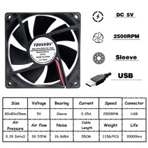 DC 5V 12V 24V 80mm 8025 냉각 팬 80x80x25mm 쿨러 팬 PC 케이스 CPU 브러시리스 쿨러 8cm 슬리브/듀얼 볼 베어링 라디에이터, 5V Oil USB 옵션, 01 5V Oil USB