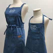 (무료 자수각인) 블루 데님 선생님 앞치마 / 이름 상호 로고, 1개, 블루(자수포함)