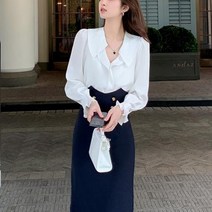 넷투넷코리아 여성 심플 캐주얼 쉬폰 블라우스 데일리 기본 셔츠