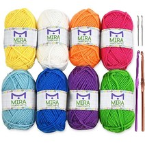 Mira Handcrafts 아크릴 실 봉봉 8개 | 총 525야드 공예 실 | 크로셰 후크 2개 직조 바늘 2개 전자책 7개 | 뜨개질 및 코바늘 뜨개질을 위한 DK 실 |