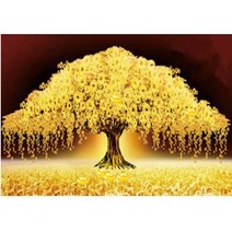 보석십자수 캔버스형 50 x 40 cm 해바라기 사과 풍수, T15 황금재물나무