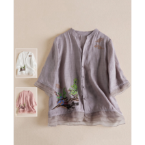 모시 린넨블라우스 대 여름 엄마옷 중년 셔츠 자수 풍기인견블라우스 브이넥