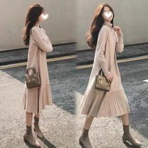 반하나쇼핑 프릴 A라인 하이넥 롱니트원피스