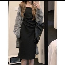 마츠모토 상 스판 슬림핏 주름 디자인 끈나시 슬립 보라원피스 여성