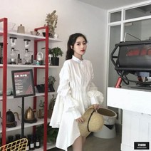 가바바 여성 셔츠원피스 특이한 공주풍 퍼프 플레어 헨리넥 미니원피스 G53885