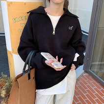 코코블랑 여성용 오프 반집업 카라 니트