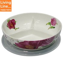 Living 도자기 꽃무늬 3칸 뚜껑 반찬통 안주접시 나눔 칸칸이 찬통 냉장고 보관용기 [사이즈선택], XXL, [ 1개 ]