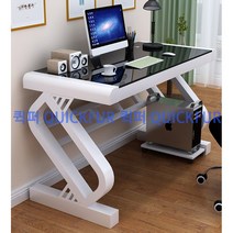 QUICKFUR 강화유리 책상 컴퓨터책상 게이밍책상 사무용책상, 흰색바디+블랙유리 폭 80cmX60cmX75cm