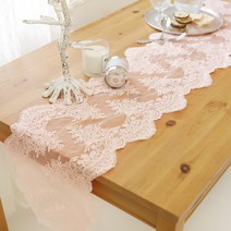 바이지미 그레이스 레이스 테이블러너, 핑크, 2인(130x32cm)