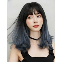 단발가발 헤어 세트 여성 똑단발 앞머리 투톤, 상세 페이지 참고, 콜드브라운 매달기염색 민트블루