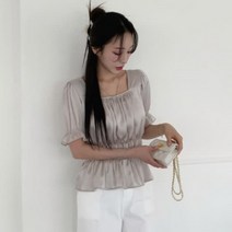 [바보사랑] 여성 여름 페리트 새틴 밴딩 반팔 블라우스
