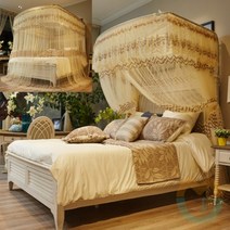 굿마켓 캐노피 침대 모기장180X200CM 베이지 모기장캐노피 퀸침대모기장