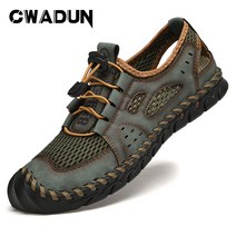 Cwadun 남자 가죽 샌들 아쿠아 트레킹 샌들 240-290mm