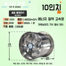 강력한 산업용 배기팬 송풍기 주방 흄 원통형 축류 환기팬 덕트팬, 10인치 내장형