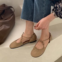 발레슈즈 발레무용 여성단화 빈티지 코디가잘되는 타입학생 선녀스타일 스트랩 숙녀 소프트한바닥 원형헤드 플랫 반커버헤드 샌들, T02-카키 비오픈형, C02-36