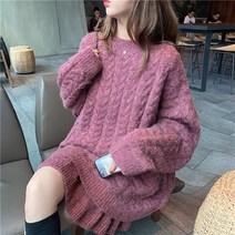 여성용 가을 겨울 꽈배기 니트 상하복세트 스웨터+스커트 투피스 J22921019