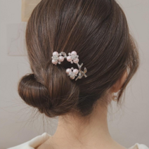 [초콜리트쥬얼리] 사랑초 진주 꽃잎 큐빅 유핀 헤어 비녀