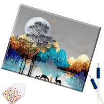 SHEXIU 3D 원형 보석십자수 캔버스액자 DIY 키트 50 x 40 cm, SX137  산림의 사슴x1세트