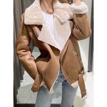 여자라이더자켓 레더 무스탕 벨티드 스웨이드페이크가죽 브라운