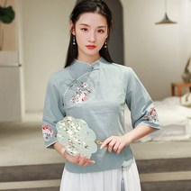 한복 면 린넨세트 공연복 여성 차이나 부처님 유니폼 봄 여름 중국전통의상 리폼 빈티지 매듭버튼 자수 4542831747