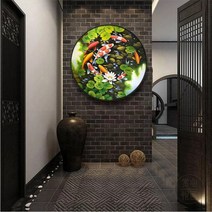 원형 도안 재운 잉어 구어도 연못 보석십자수 원형비즈 큐빅 전체수 선물용 집들이, 120x120cm