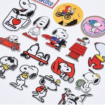 자수 와펜 스누피 시리즈 18종 대형 사이즈 마크 열접착식 스티커 모자 옷 가방 마스크 리폼 장식, W2AK04 레드블루