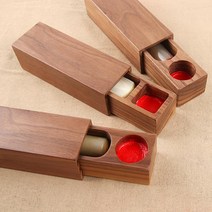 도장 케이스 인감 호두나무 도장집 고급 보관함 스탬프 칸막이 인장, 월넛 스퀘어