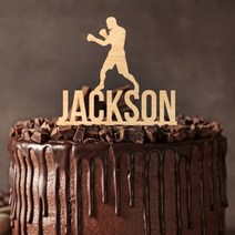 개인 맞춤 이름 권투 생일 케이크 토퍼 박서 나무 파티 장식, 10 Wooden