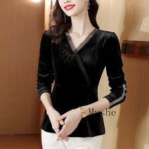 [Myshe]여성 펄 티셔츠 의상 패션 V넥 긴팔 티셔츠 Sevenfei913TX9