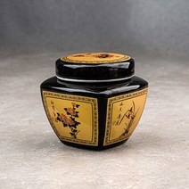 [성연티세라] 천목 금박 사군자 스쿠류 뚜껑 단지 (500g) 꿀단지 경옥고단지 소금단지 고추장항아리