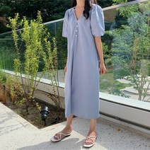 데일리 여성 원피스 드레스 하객 바레드 린넨 퍼프