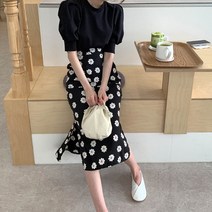 [랜덤플레이] 플라워패턴 스커트 소매 퍼프 세트