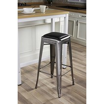 GIA 건메탈 76.2cm(30인치) 금속 스툴 블랙 가죽 쿠션(1팩) - 바 높이 스퀘어 백리스 톨릭스 스타일 300파운드 이상의 무게 용량 조립 뛰어난 내구성 및 쌓을 수 있