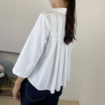 간절기 9부소매 바스락 세미크롭 카라 핀턱 주름 셔츠