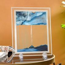 712 인치 3d 유리 모래 풍경 움직이는 모래 모래 시계 프레임 아트 그림 디스플레이 흐르는 모래 유사 장식품 사무실 홈 장식, 파란색 2, 5인치