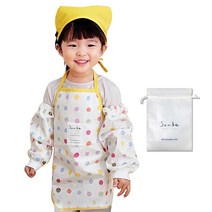 소아베 아동용 머쉬멜로우 방수 앞치마 + 두건 + 토시 + 파우치 세트, 혼합색상