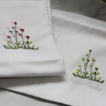 우아한 꽃자수 광목20수 원단 화이트바탕 야생화 2종 대폭, 옐로우