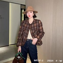 여성 트위드 점퍼 체크 무늬 재킷 봄 가 유럽 역 ​​2021 스타일 싱