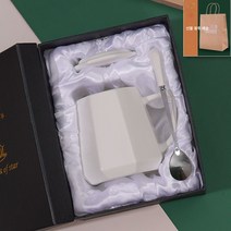 ZZJJC 아이디어 ins 뷰티 컵 사무실 대용량 머그컵 커피잔 뚜껑주걱 생일선물, 화이트 정팔각컵(선물세트)