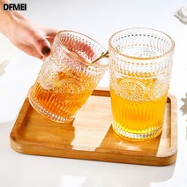 DFMEI 북유럽 빈티지 선플라워 잔 부조 유리잔 커피잔 쉐이크 주스잔 위스키잔, 왜소 금테 전체 72마리 단가+컬러박스