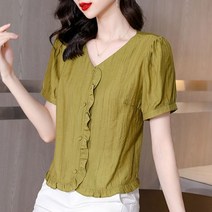 쉬폰블라우스 여름 뱃살커버 블라우스 우아한 반팔블라우스