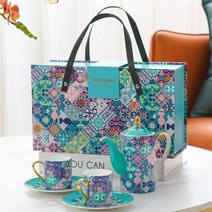 본차이나 커피잔 세트 플라워 에스프레소잔 유럽 세라믹 엔틱, 세트A