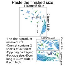 벽난로 북유럽벽난로간단한 유럽 푸른 깃털 새 손으로 그린 만화 벽 스티커 배경 장식 셀프 접착 벽지, 01 30 x 60cm x 2 Sheets