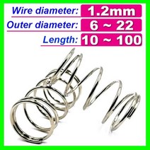 304 스테인레스 스틸 스프링 와이어 직경 1.2mm 압축 압력 스프링 로터 리턴 버퍼 Cylidrical 코일 Od 6mm ~ 22mm 10 개, 1.2mm Wire diameter, 20mm Outer diameter, 20mm Length (10pcs)
