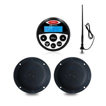 종다리 스피커 방수 마린 스테레오 오디오 라디오 블루투스 수신기 자동차 mp3 플레이어 + 4quot 해양 + rv utv 보트 오토바이 용 am fm 안테나